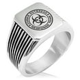 thumbnail image 1 of Stainless Steel Zombie Outbreak Response Team Needle Stripe Pattern Biker Style Polished Ring, 1 of 1