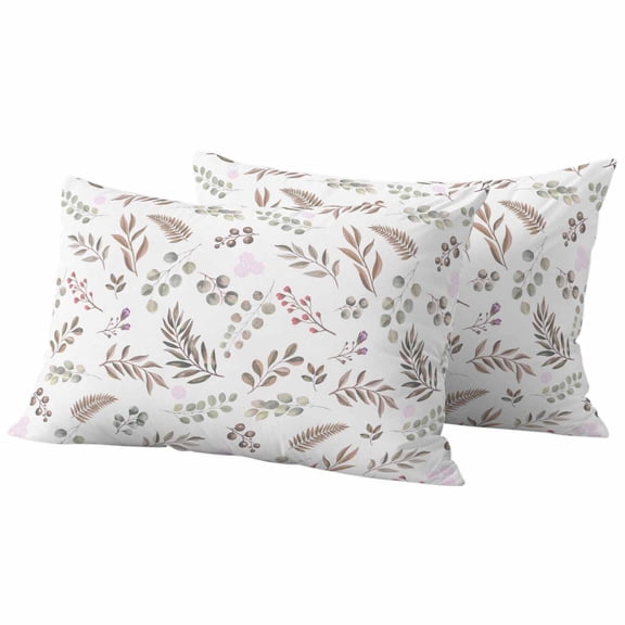 Brown Leaves Herbs Outdoor Waterproof Pillow Covers, Botanical Pastoral Leaf Country Decorative Rectangle Throw Pillowcase Sofa Cushion Sham for Patio/Couch/Chair, 20"x12" 2 Pack