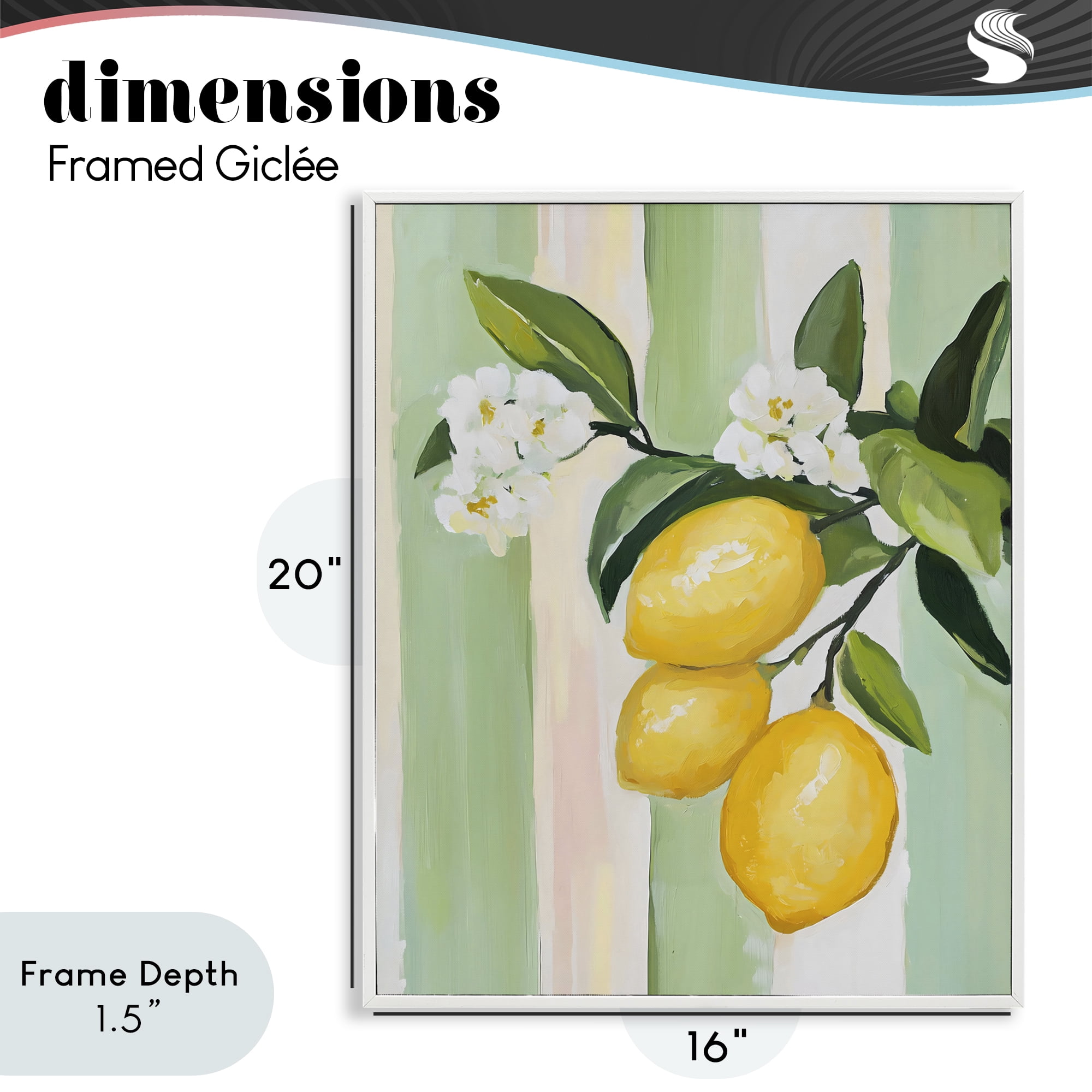 Stupell Industries Lemons & Flowers on Stripes White Framed Giclee Art, design by The Prints Vibe
