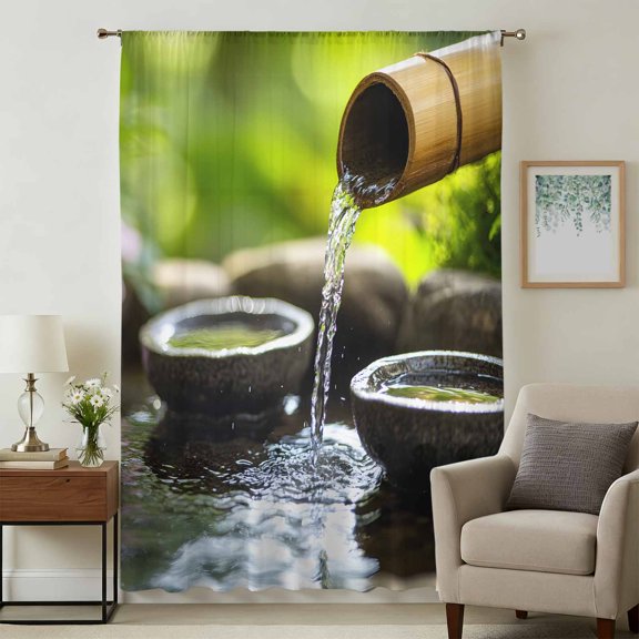 Flowing Water Zen Stones Sheer Curtains 108" Extra Long, Modern Country Abstract Art Light Filering Curtains, Privacy Drapes Simi Floor to Veiling Curtain for Living Room Bedroom Window Treatment