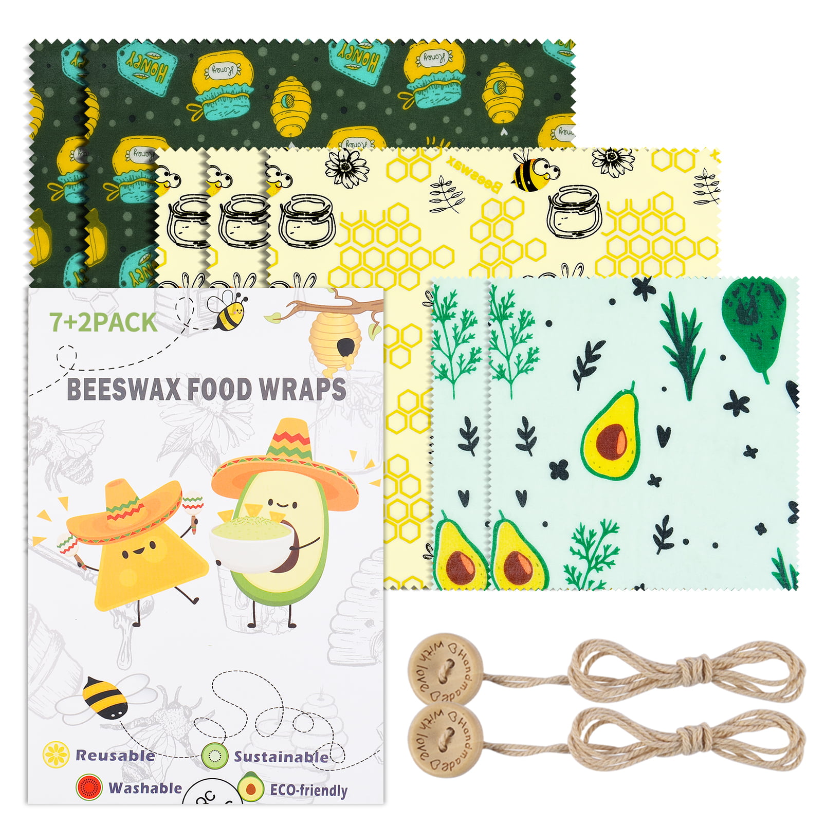 UARTER Beeswax Wraps Eco Friendly Washable Reusable Beeswax Food Wraps 8 Pack 