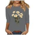 thumbnail image 1 of Tnhcen Chemises à Manches 3/4 Col Rond Imprimé Floral Automne pour Femmes - Basiques Décontractés Grande Taille P-3TG, 1 of 4