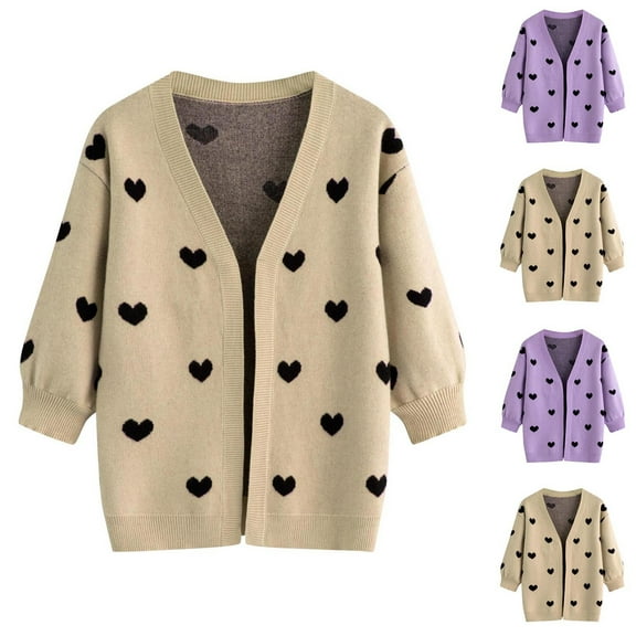 WRKEKC Girls Cardigan Kids Toddler 3-7 Years Long Sleeve Open Front Relaxed Fit Trendy Heart Pattern Chunky Soft Knit Warm Winter Cardigan Multiple Colors