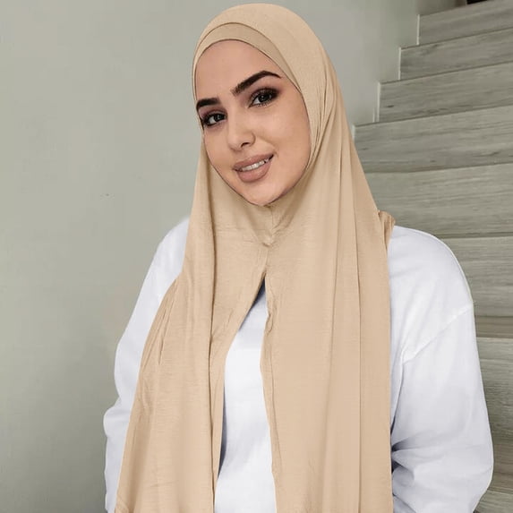 Ljudmp Non-See Through Instant Jersey Cotton Hijab Scarf for Women Ready to Wear Muslim Hijab Head Scarf Headwrap Neck Cover Beige