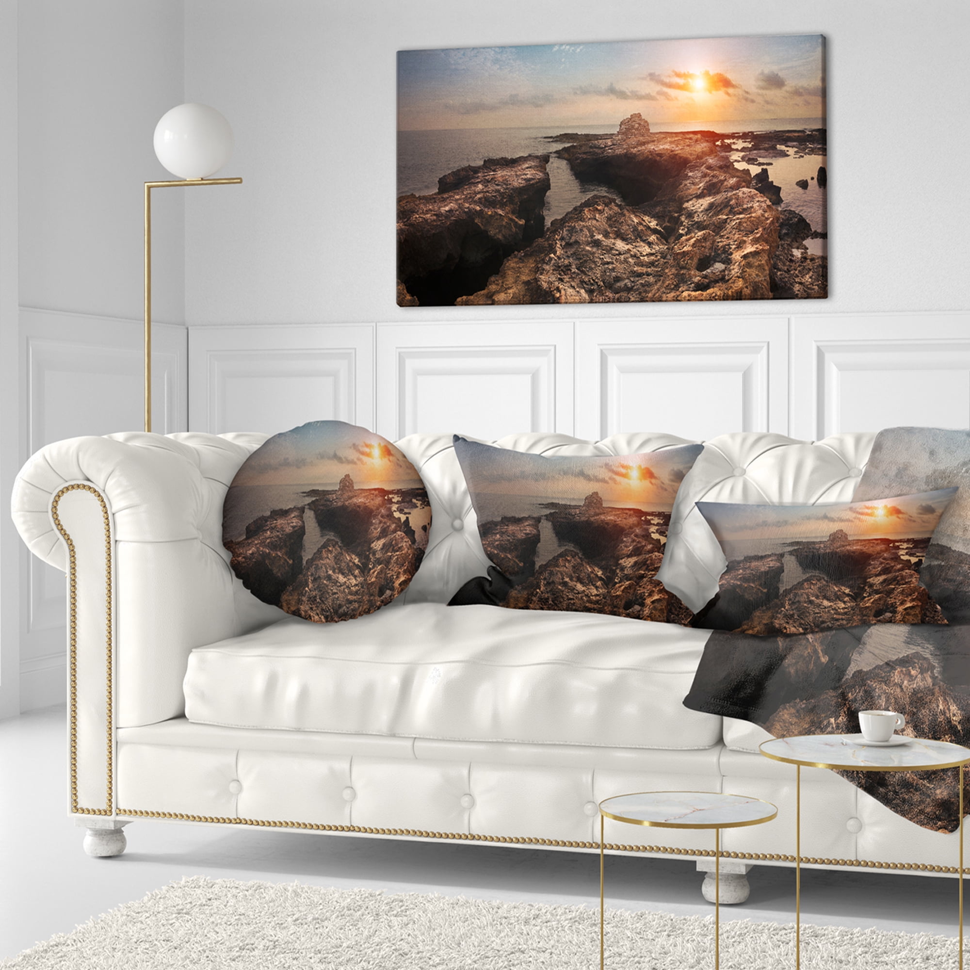Designart Rocky African Coast Panorama - Oversized Beach Throw Pillow - 12x20