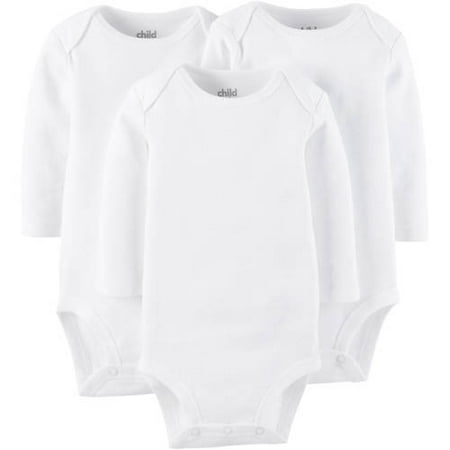 Child Of Mine By Carter's Long Sleeve White Bodysuits, 3-pack (Baby Boys or Baby Girls,