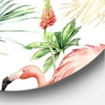 thumbnail image 3 of Designart 'Tropical Flowers & Gold Leaves With Pink Flamingos' Traditional Circle Metal Wall Art 11x11 - Disc of 11, 3 of 5