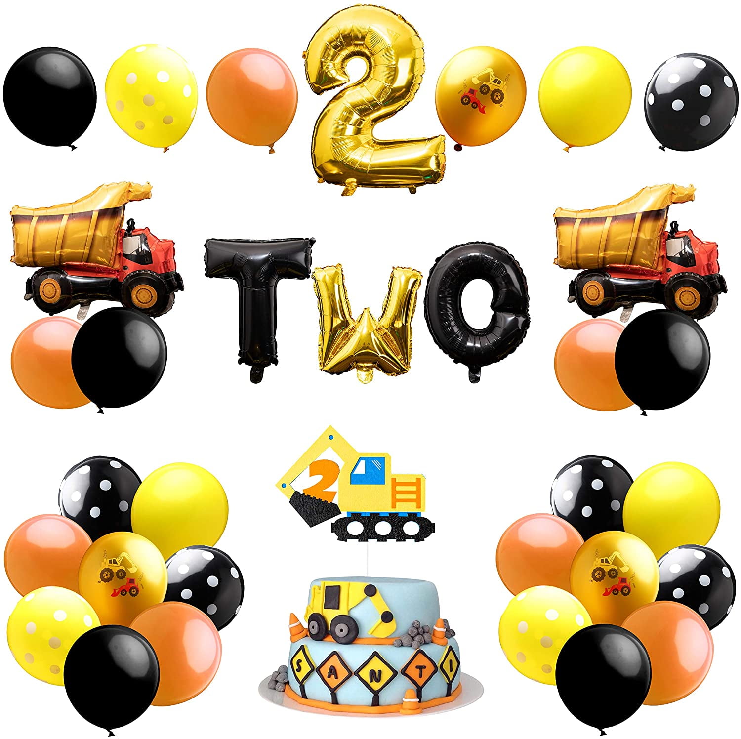 Digger Birthday Decorations for Boys Birthday Construction Party Supplies Construction Birthday Decorations 2nd Birthday Decorations Boy Construction Balloons with Happy Birthday Vehicle Banner