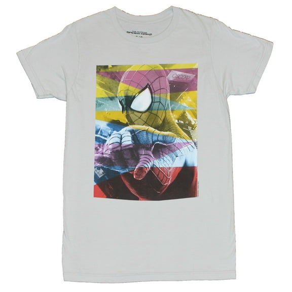 Spider-Man (Marvel Comics) Mens T-Shirt - Pastel Swathes Across Shooting Image (Small)