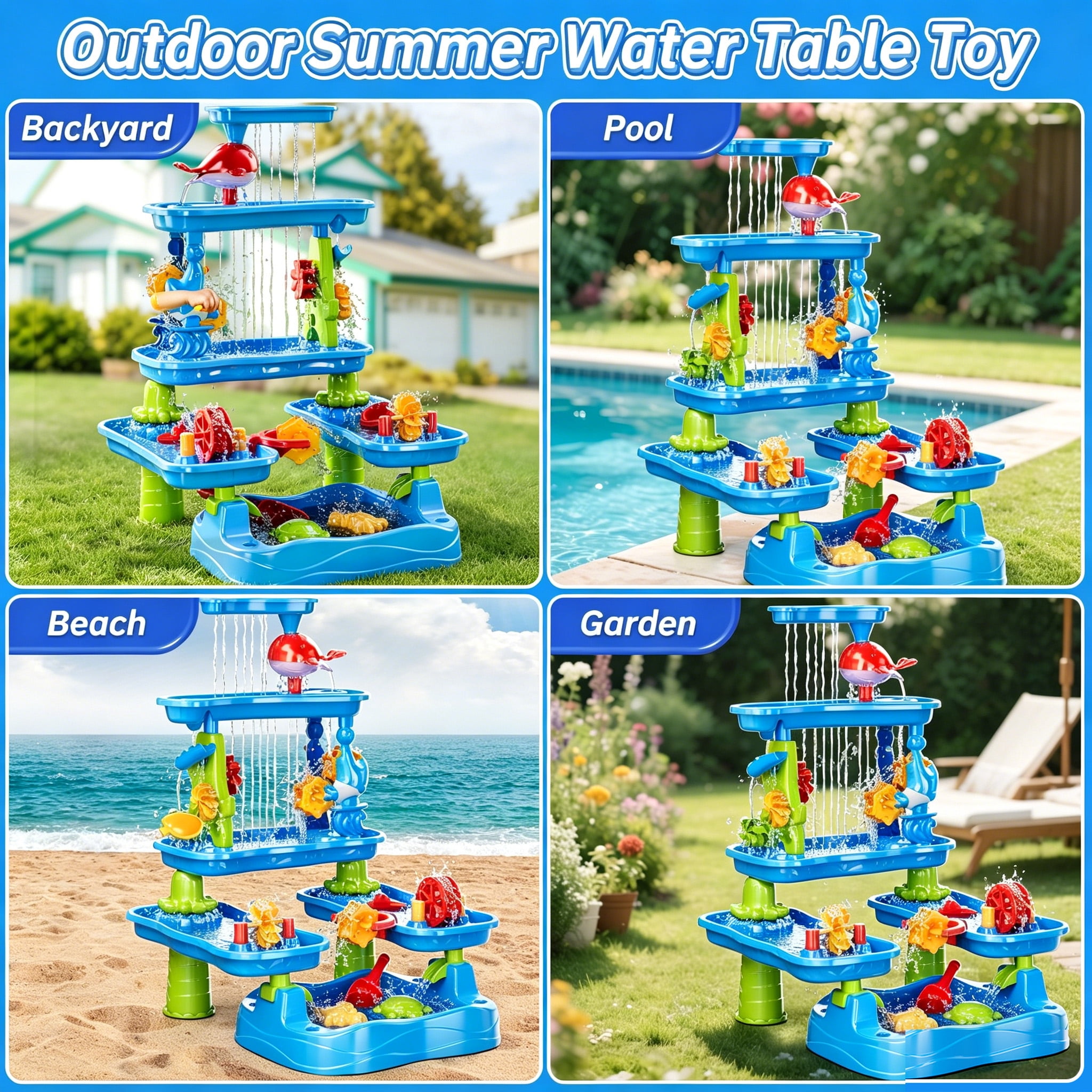 5-Tier Kids Sand and Water Table with Accessories, Outdoor Beach Activity Table for Kids, Summer Backyard Beach Pool Toys for Boys Girls Birthday Gifts