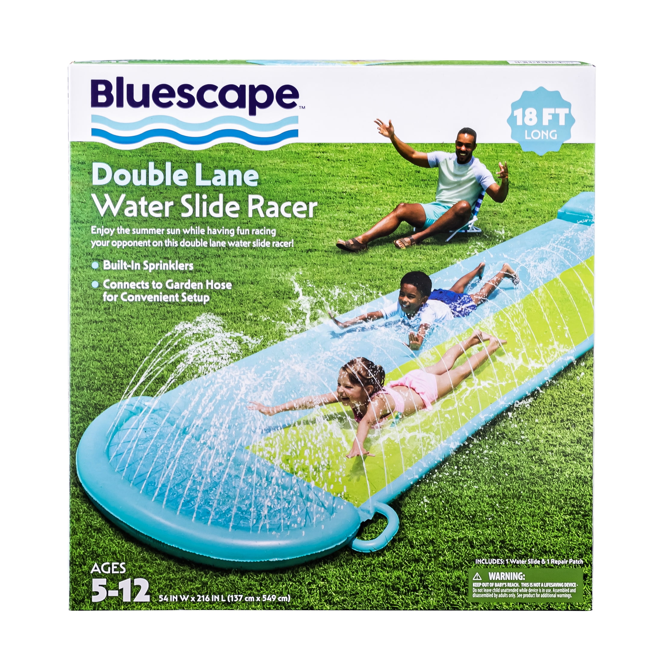 Bluescape 18ft Blue Double Lane Water Slide Racer, with Sprinklers, Age 5 to 12, Unisex