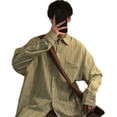 thumbnail image 1 of Camisa a rayas para hombre, camisa informal de manga larga con botones y cuello vuelto, holgada, con bolsillo para primavera y otoño, 1 of 8