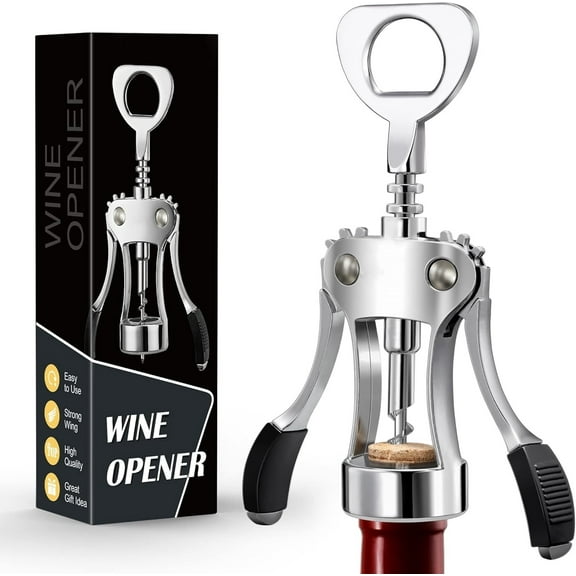 LQQBOX Wine Bottle Opener, Zinc Alloy Wing Corkscrew Heavy Duty, Cork Screw Beer Opener for Bartenders, Multifunctional Bottle Opener for Kitchen, Restaurant, Bar, Waiters (1, Silver)
