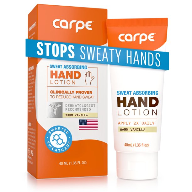 Loción de manos Carpe que absorbe el sudor para hiperhidrosis, cálida y vainilla