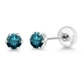 thumbnail image 5 of Gem Stone King Platinum Blue Diamond Stud Earrings for Women Men (0.54 Cttw, Gemstone April Birthstone, Round 4MM), 5 of 6
