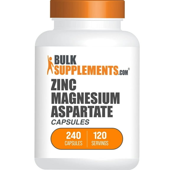 BulkSupplements Zinc Magnesium Aspartate Capsules- Zinc Magnesium Aspartate Supplement - Gluten Free, 2 Capsules per Serving, 240 Capsules