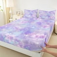 thumbnail image 4 of Feelyou Purple Flower Floral Twin Sheet Sets for Kids, Mystic Stars Print Twin Fitted Sheet, Cartoon Starry Sky Flat Sheet, Super Cozy Room Decor, 3pcs, 4 of 8