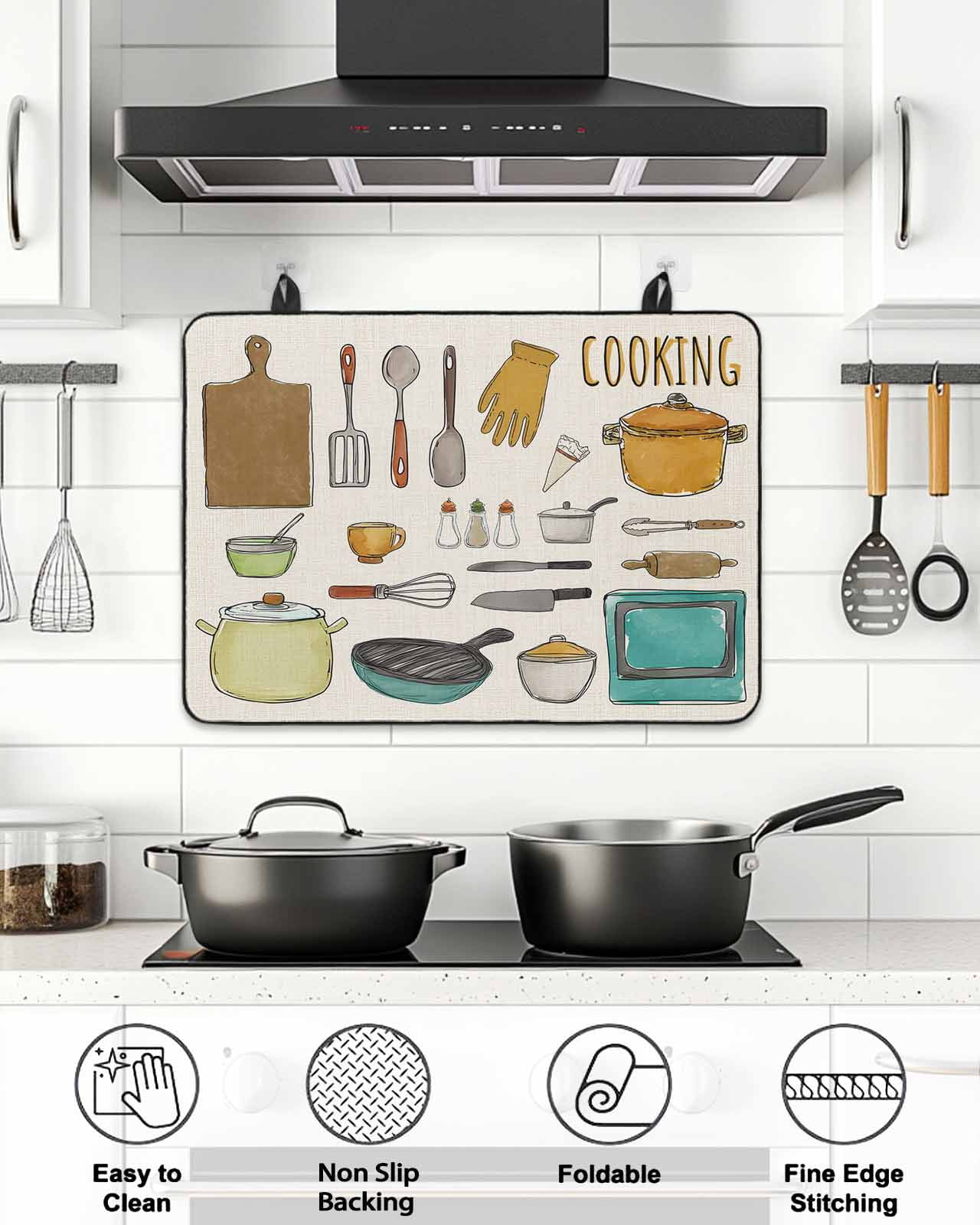 Stove Top Covers for Electric Stove, Kitchenware Glass Stovetop Cover Protector, Vintage Kitchen Cooking Tool Retro Beige Induction Cooktop Protector Oven Mat for Kitchen Countertop 24"x21"