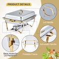 thumbnail image 4 of Deluxe Chafing Dishes Buffet Set of 4 – 8QT Stainless Steel Chafer Buffet Servers & Food Warmers with Lids & Folding Stands, Rectangular Gold | Variant: 4-piece set, gold, single compartment, 4 of 8