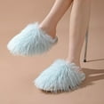 thumbnail image 5 of Xfvqtps Fluffy Slippers for Women Winter Warm Slip on Solid Color Furry Cozy Indoor and Outdoor Plush Shoes Blue, 5 of 6