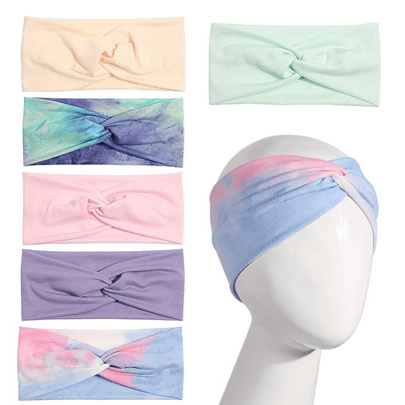 6 Pack Wide Boho Headbands for Women,  Soft Yoga Elastic Hair Bands for Girls Workout Running Sport Headwrap Non-slip Breathable