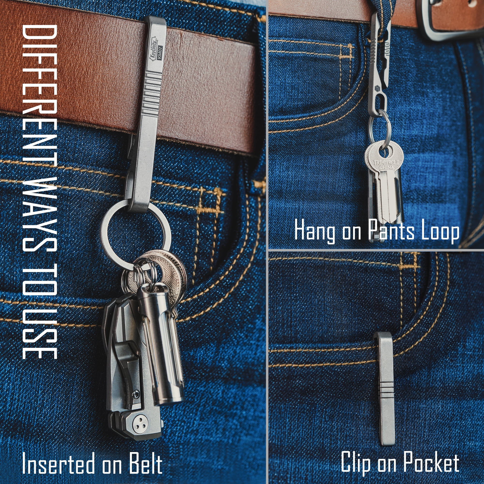 KeyUnity KS02BK EDC Belt Keychain Clip Quick Release, Stainless Steel Duty  Belt Key Ring Holder for Pants, Jeans, Trousers (PVD Black) at  Men's  Clothing store