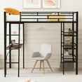 thumbnail image 5 of Kacho Loft Bed, Twin Size Loft Metal Bed with 3 Layers of Shelves and Desk, Stylish Metal Frame Bed with Whiteboard, Space Saving, Noise Free, No Box Spring Needed, Black, 5 of 12