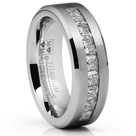 Metal Masters Mens 1.5 Carats Moissanite Wedding Band Engagement Ring 9 large Princess-Cut 8MM
