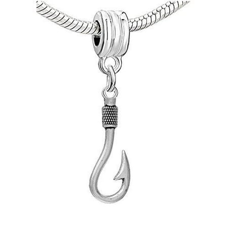- Fisherman's Fish Hook Tool Dangle Charm European Bead Compatible for Most European Snake Chain Bracelet