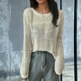 thumbnail image 4 of Olyvenn Stylish Women Knitted Hollow Out Sweaters Spring Thin Loose Casual See Through Trendy Pullovers Crewneck Lace Ruffle Tops White 10, 4 of 4