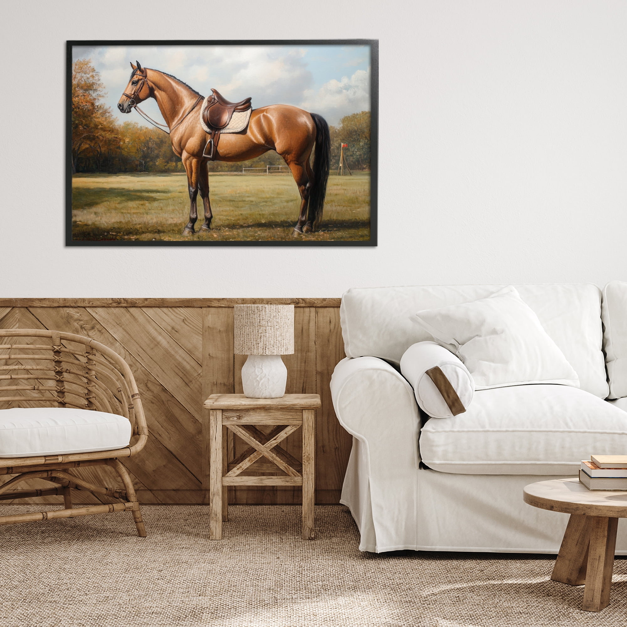 Stupell Industries Show Ready Horse with Saddle Black Framed Giclee Art, design by Petal Prints Design