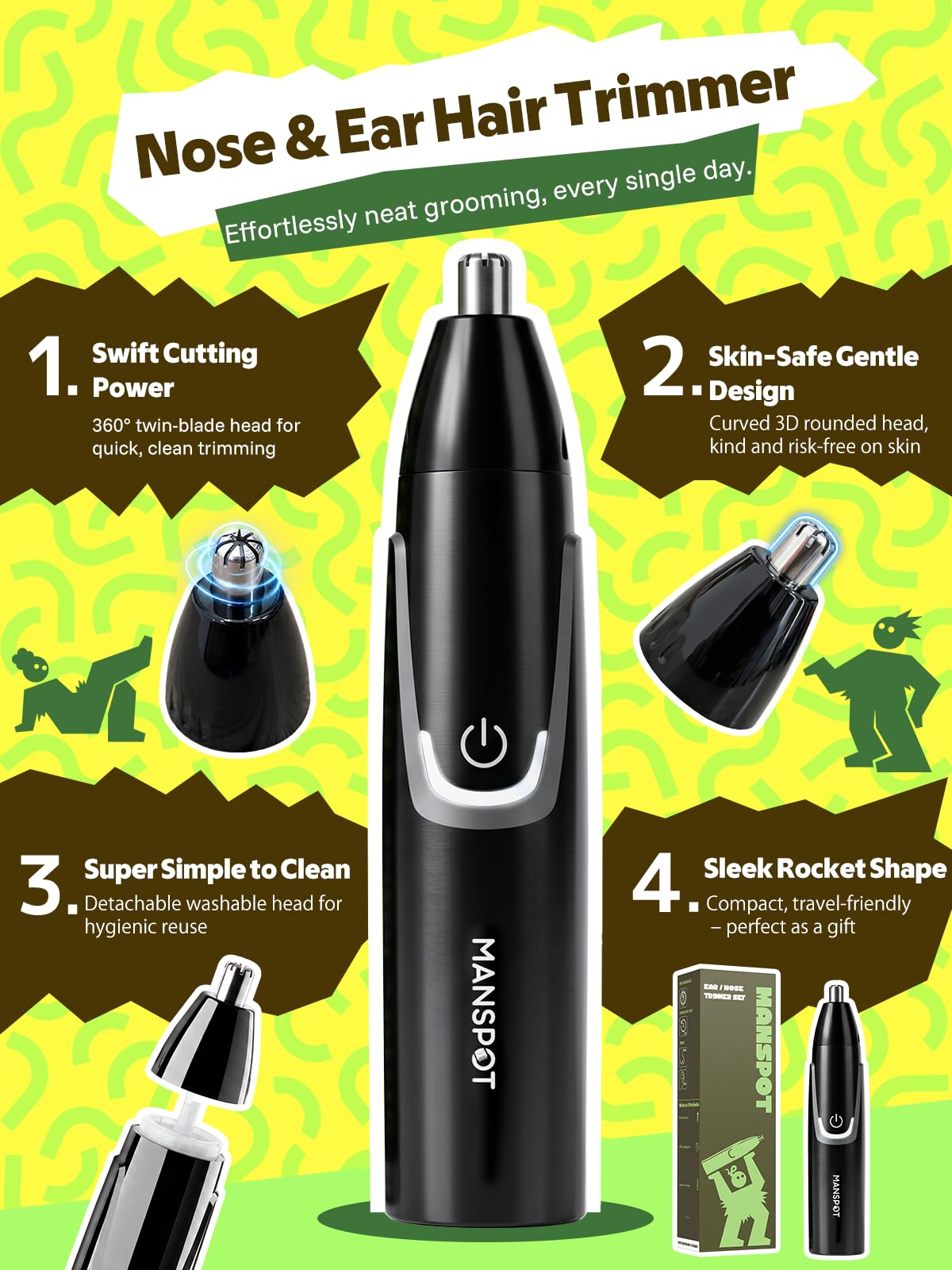 Manspot Nose & Ear Hair Trimmer, 10,000 RPM Electric photo 3