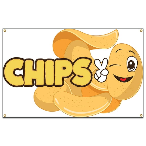 SignMission B-60 Chips 219 60 in. Concession Stand Food Truck Single Sided Banner - Chips 2
