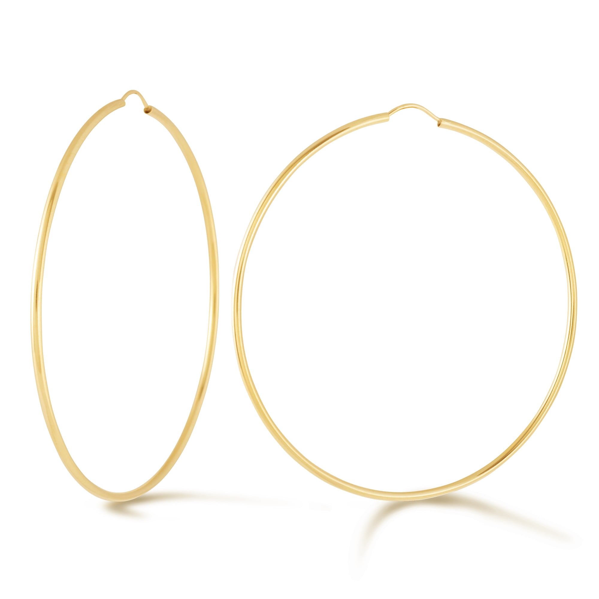 14k Yellow Gold Women's Endless Tube Hoop Earrings 1.5mm Thick x 45mm Diameter