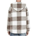 thumbnail image 5 of Aueoeo Winter Jackets For Men Plaid Shirt Flannel Double-Sided Velvet Button Hooded Winter Warm Sweatshirt Khaki L, 5 of 6