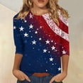 thumbnail image 2 of Womens 4th of July Shirts Casual 3/4 Sleeve American Flag Print T-Shirts Round Neck USA 250th Anniversary Patriotic Pullover Independence Day Celebration Party 1776-2026 Blouses, S, 2 of 5