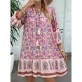 thumbnail image 2 of Women Casual Spring Summer Dresses V Neck 3/4 Long Sleeve Floral Flowy Boho Babydoll Mini Short Beach Dress Pink M, 2 of 8