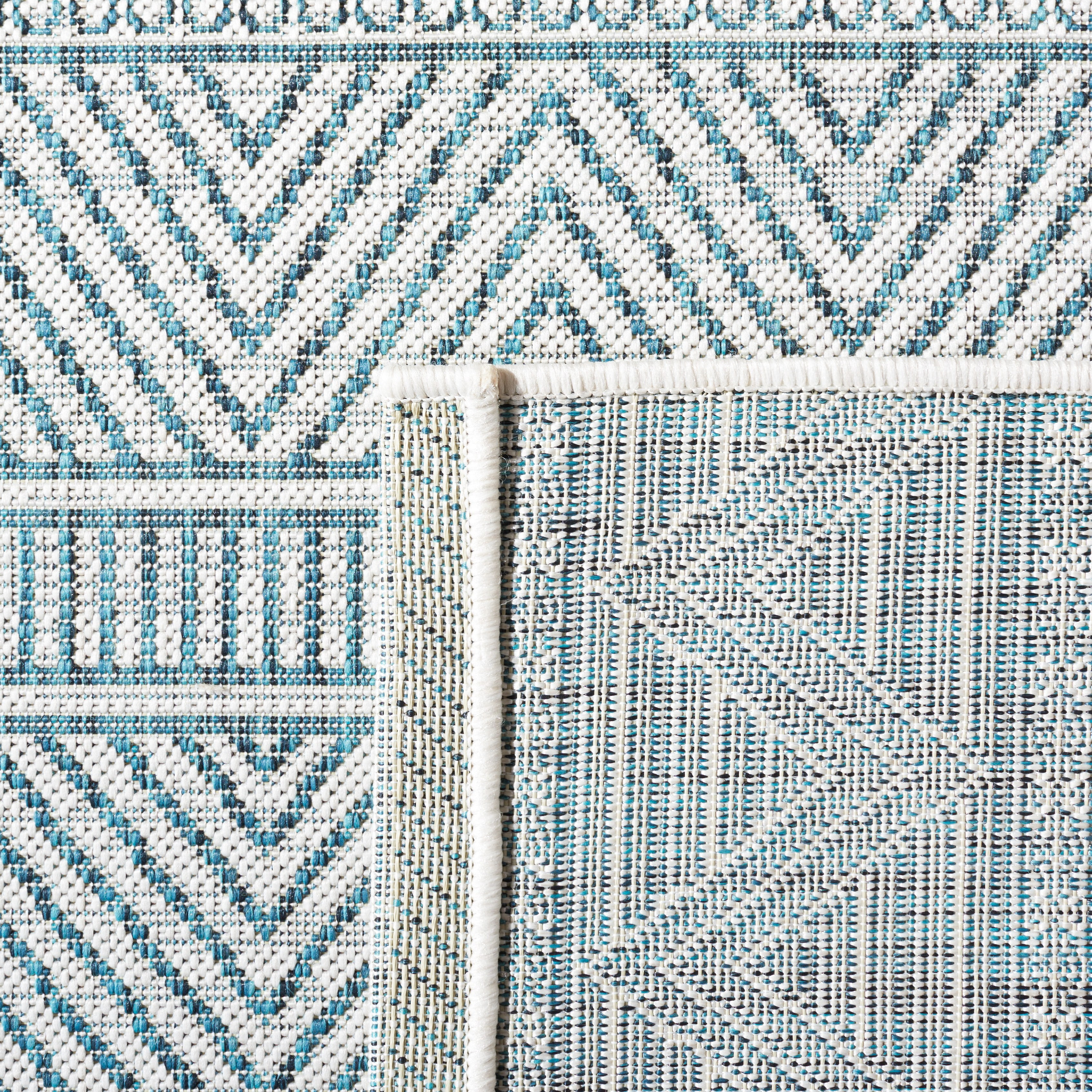 SAFAVIEH Courtyard Altan Geometric Indoor/Outdoor Area Rug, Ivory/Turquoise, 6'7" x 6'7" Round