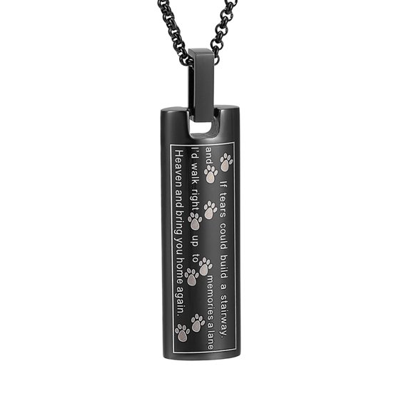 Cremation Jewelry Urn Necklace for Ashes, Pet Paw Print Memorial Pendant for Dog Cat Ashes Keepsake Locket for Men for Women(Black)