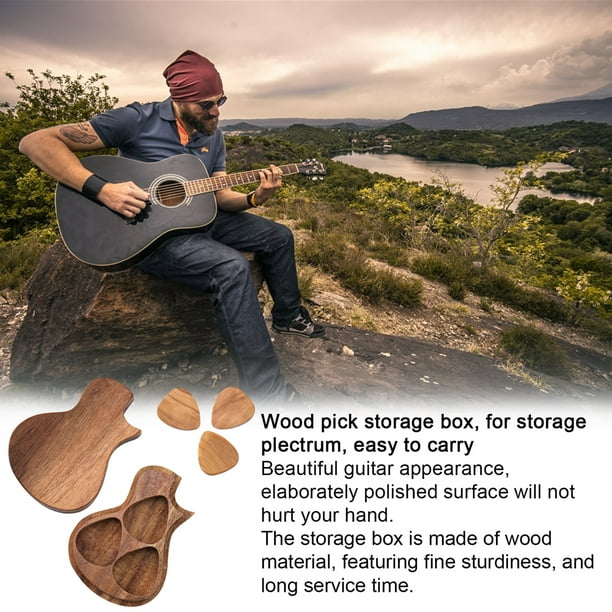 Delicate Wooden Guitar Pick Box Novel Guitar shape Plectrum