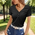 thumbnail image 2 of Women's Short Sleeve V Neck Basic T-Shirt Slim Fit Summer Top Casual Button Down Tee Comfortable Stylish Blouse, 2 of 2