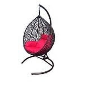 Single Patio Outdoor Handmade Rattan Hanging Wicker Swing Chair W/Stand (Brown Red-Cusion)