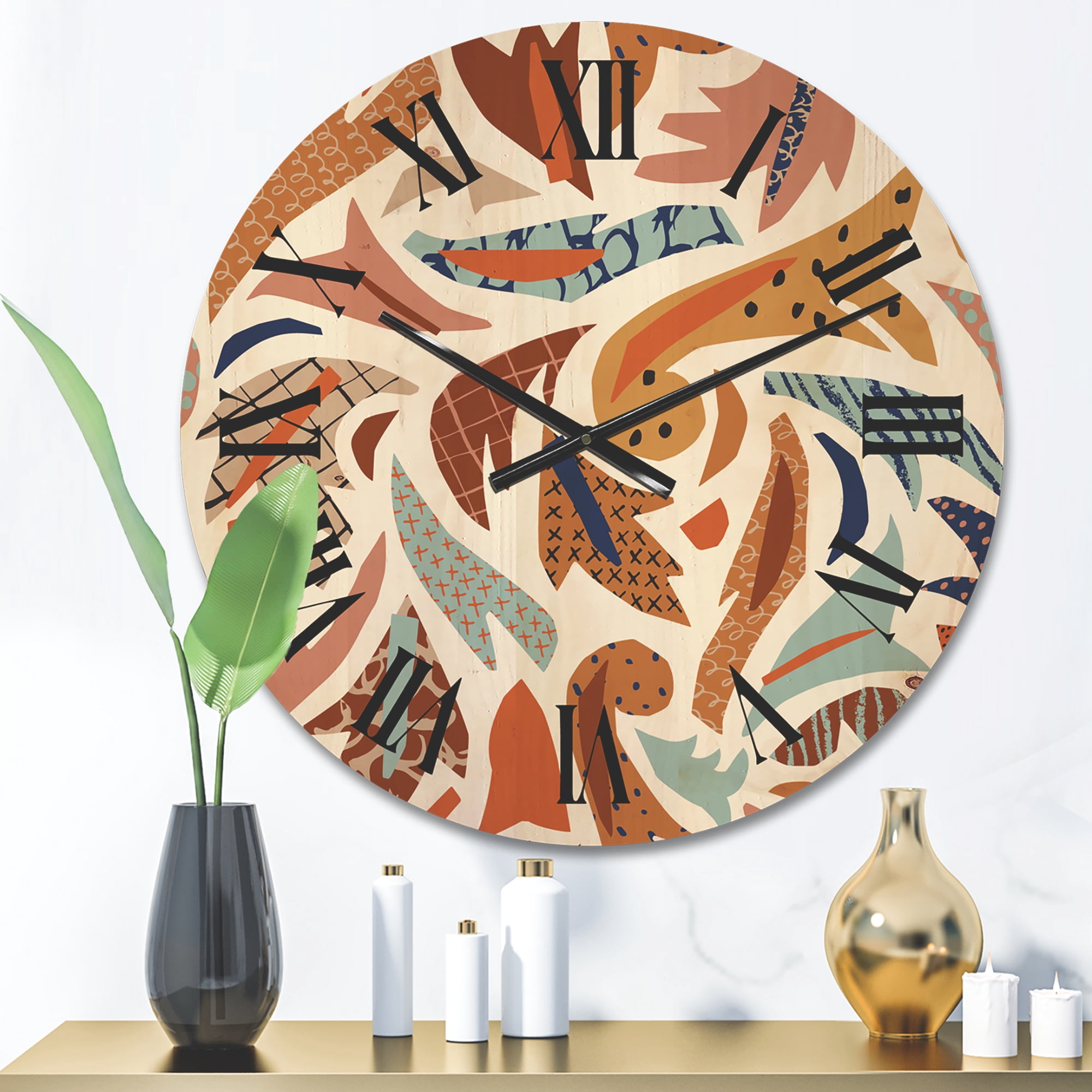 Designart 'Baroque Inspired Stylized Doodles Shapes' Bohemian & Eclectic Wood Wall Clock