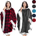 thumbnail image 3 of Manta con capucha gruesa y cálida para mujer, manta con capucha usable, manta de lana suave a cuadros, capa de franela, chal para el hogar, Invierno, 3 of 4