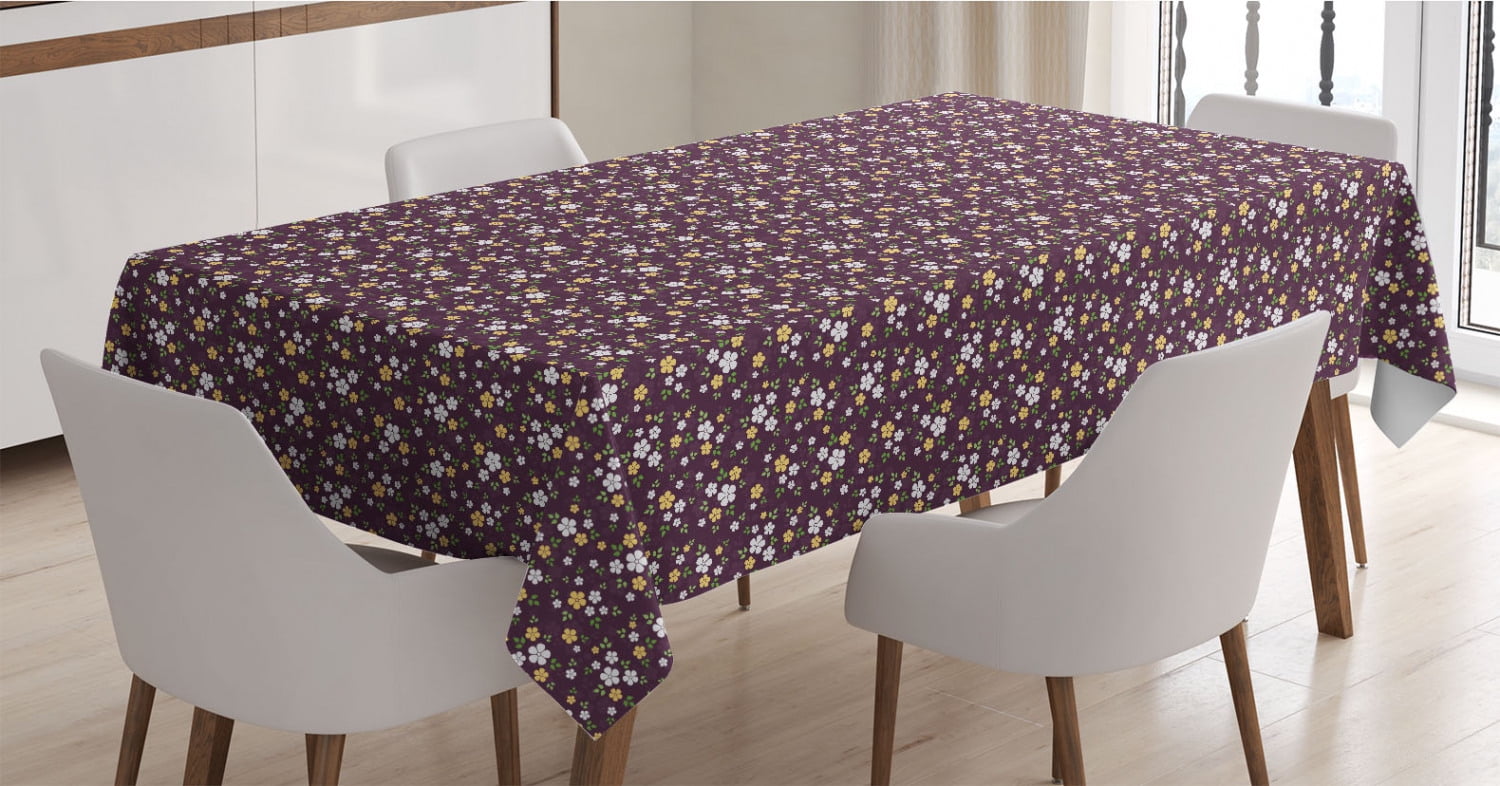 Retro Style Violet Flowers and Buds Springtime Pattern on Polka Dots Mauve Green Ambesonne Garden Art Tablecloth 52 X 70 Rectangle Satin Table Cover Accent for Dining Room and Kitchen