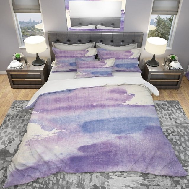 Designart 'Watercolor Purple Haze I' Juego de cama geométrico - Funda nórdica &