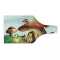 thumbnail image 1 of Frog Cutting Board, Cartoon Illustration of Funny Animal near a Mushroom House in Fantasy Forest, Decorative Tempered Glass Cutting and Serving Board, Wine Bottle Shape, Multicolor, by Ambesonne, 1 of 1