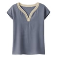 thumbnail image 4 of Conairie Womens Linen Shirts Regular Fit Short Sleeve V Neck Solid Shirt Comfortable Soft Work Tee Pullover Outfits Grey L, 4 of 5