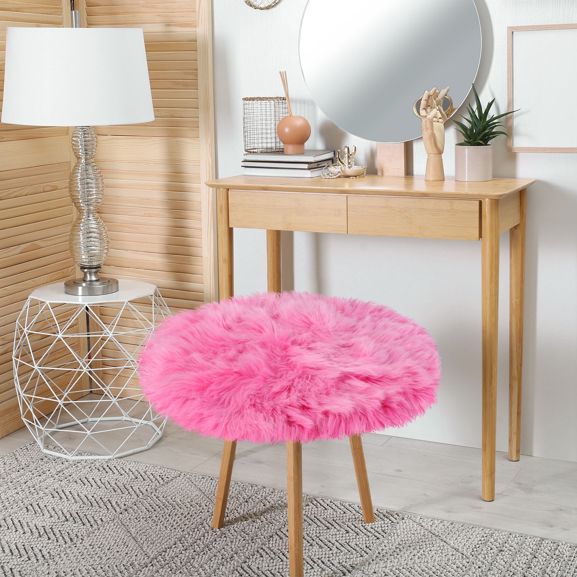 Unique Bargains Artificial Animal Wool Soft Faux Fur Sheepskin Plush Area Rug Rose Red 2x2 Feet Round