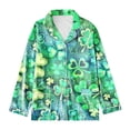 thumbnail image 3 of SCSAlgin Women St Patricks Day Pajamas Set Button Down Shamrock Print Shirt Long Pants Sleepwear, 3 of 4